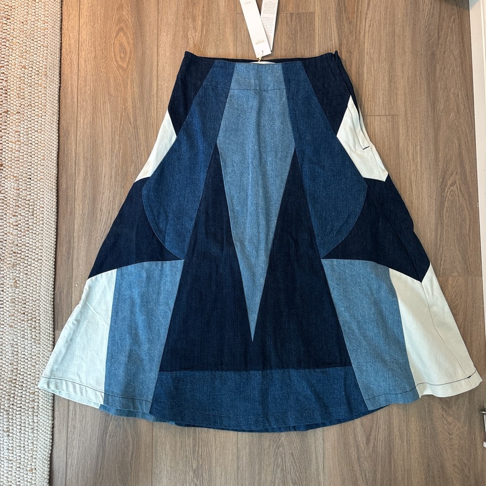 Maje Paris Patchwork Colorblock Denim Skirt